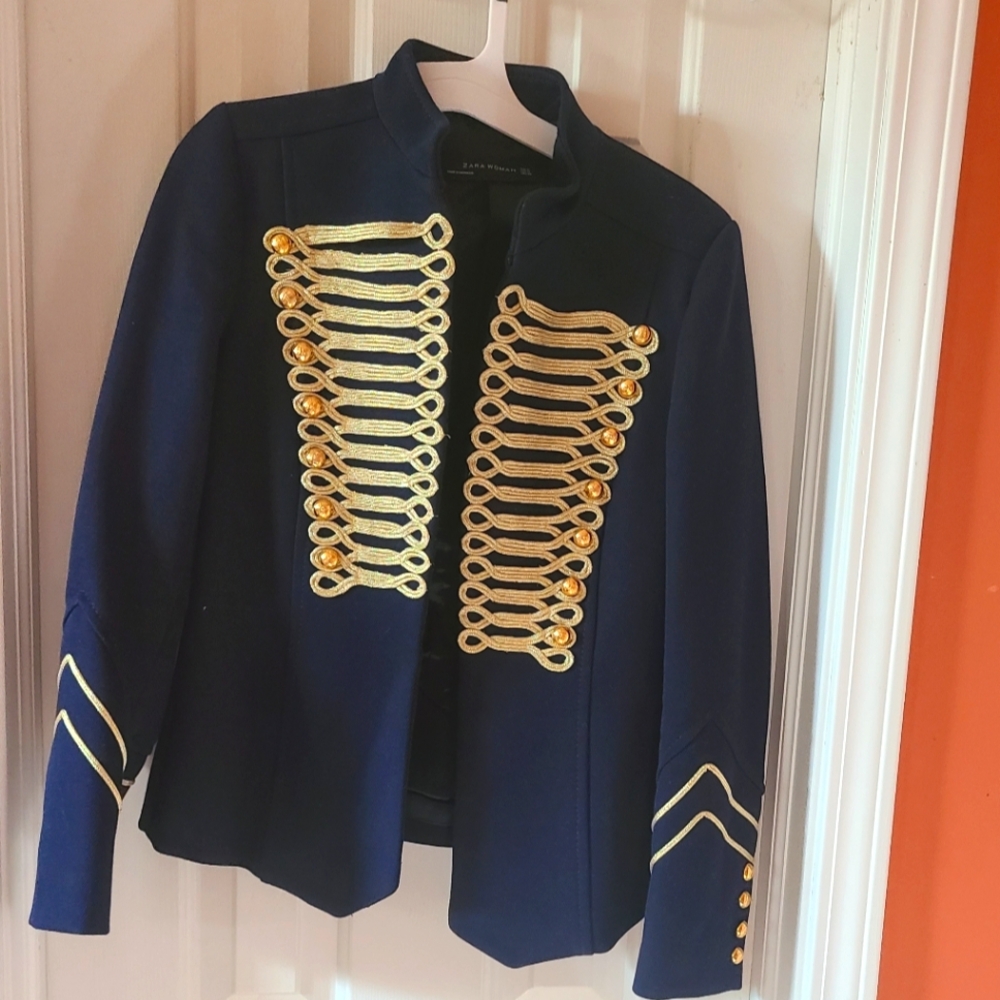Zara Navy and Gold Military Blazer